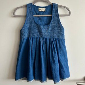 Kopal Anthropologie Blue Baby-Doll Style Top, Size XS